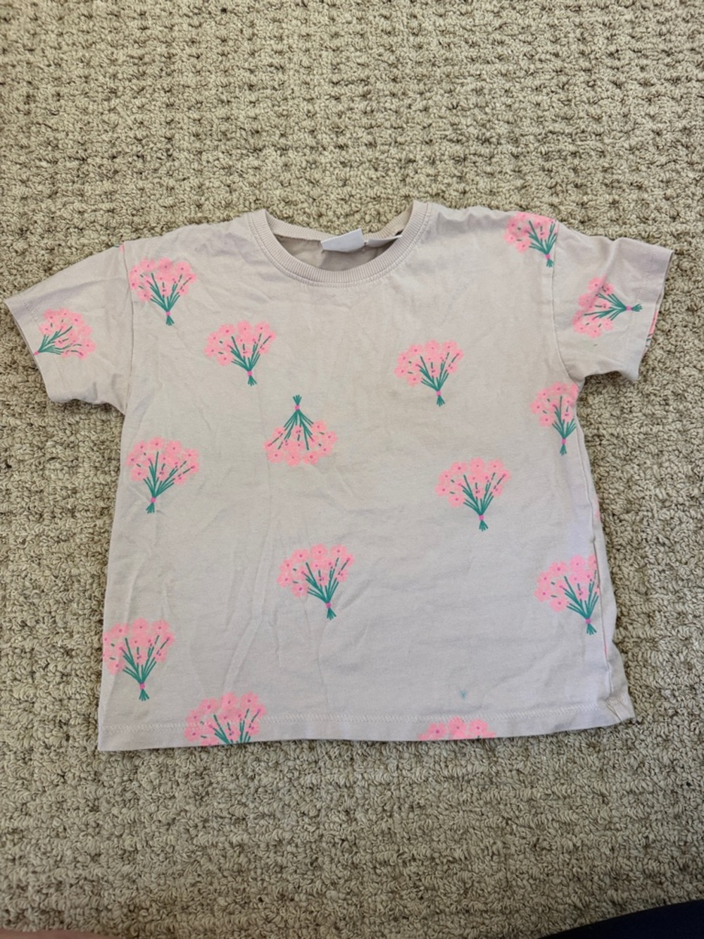 Zara Short-Sleeve Tee in Cream with Pink Floral Motif